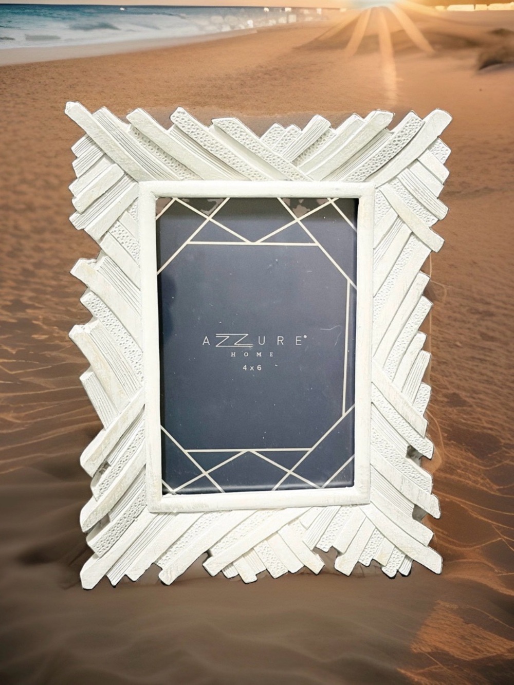 Azzure Home White Textured Geometric 4x6 Photo Frame Modern Tabletop Decor